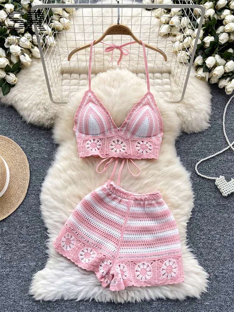 Cami Top Lace - Beach Vacation Knit 2pcs Suits Women