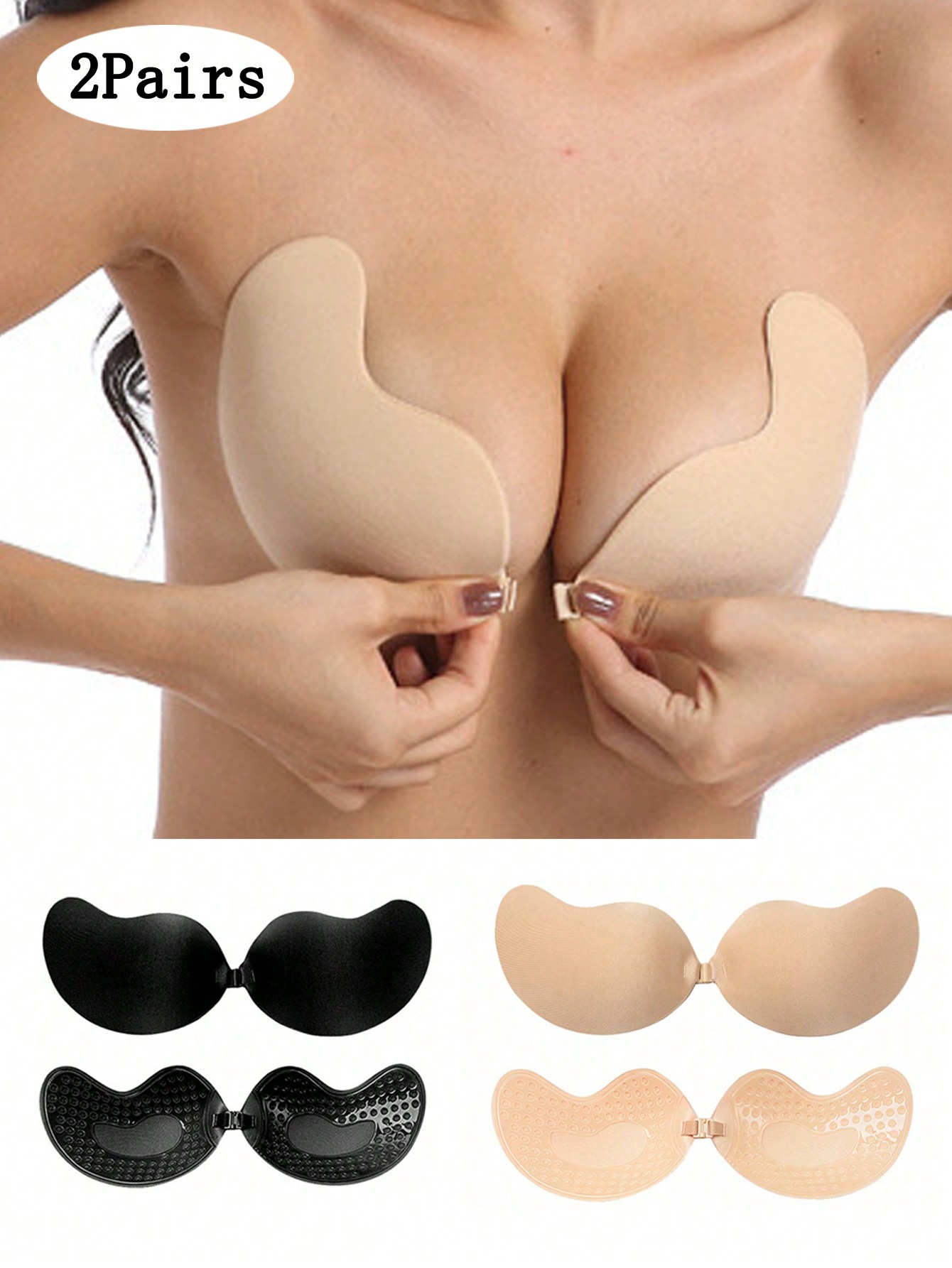 Push Up Bra Padded - 2-pack Women's Self-Adhesive Invisible Strapless Push-Up