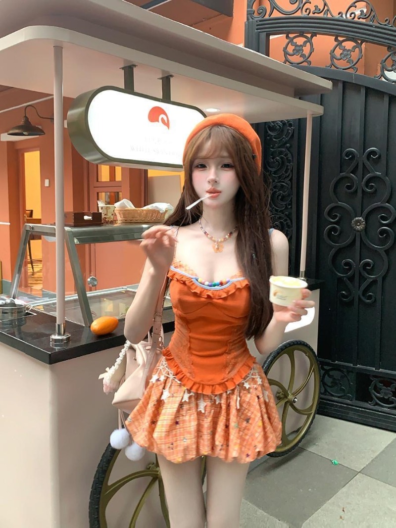 Summer New Orange Dopamine Swe - đánh giá và giá Cami Top Lace