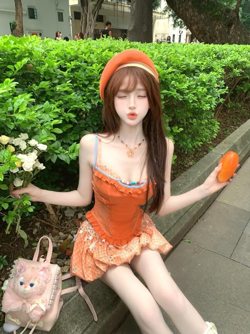 Summer New Orange Dopamine Swe - đánh giá và giá Cami Top Lace