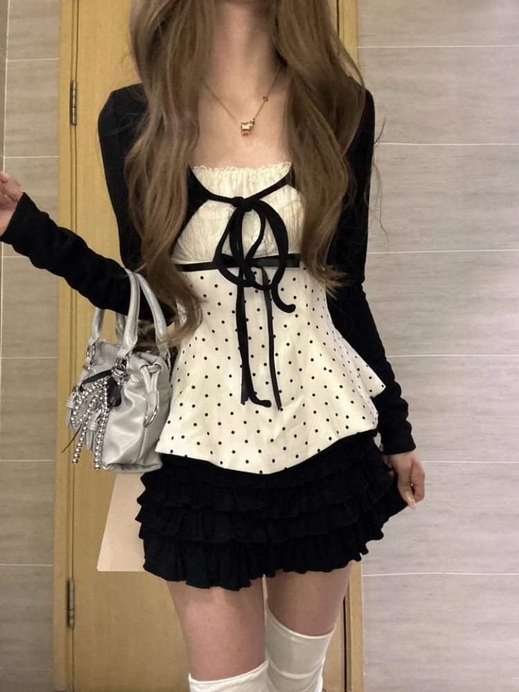 Korean Fashion Polka Dots Lace - đánh giá và giá Cami Top Lace