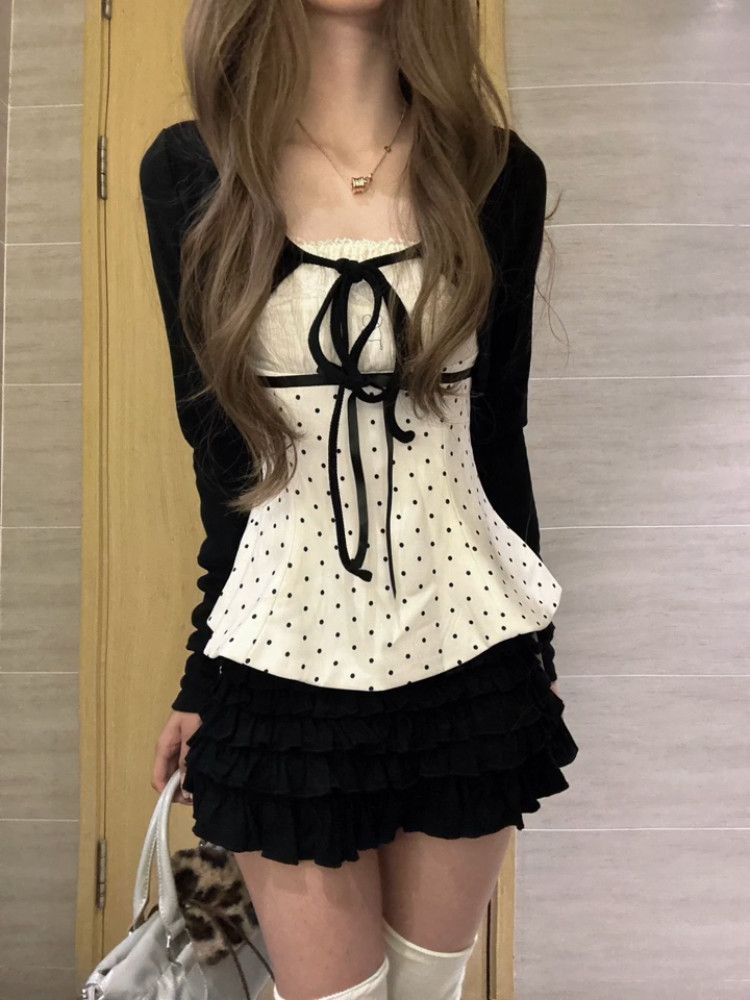 Korean Fashion Polka Dots Lace - đánh giá và giá Cami Top Lace