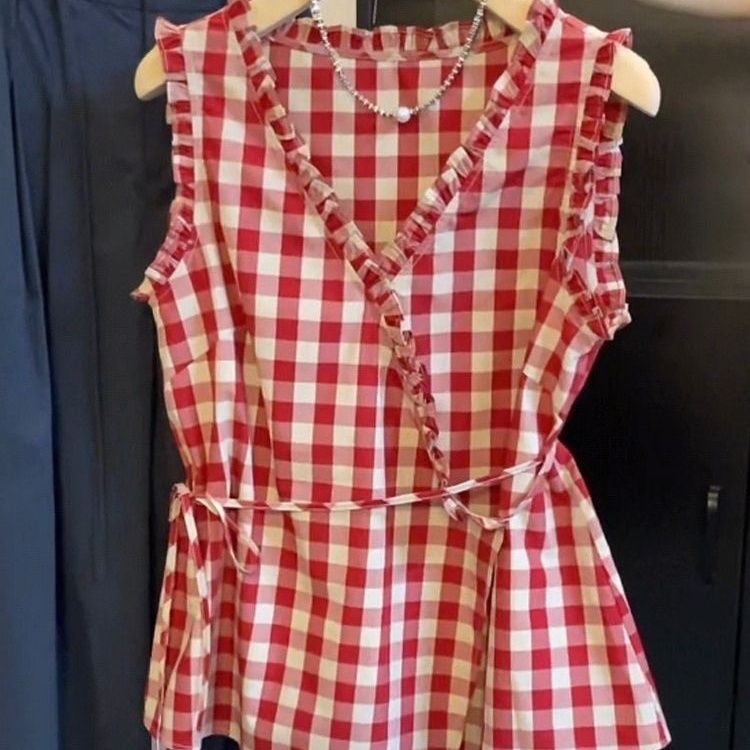 Retro Red Plaid Sleeveless Ves - đánh giá và giá Corset Waist Cinch