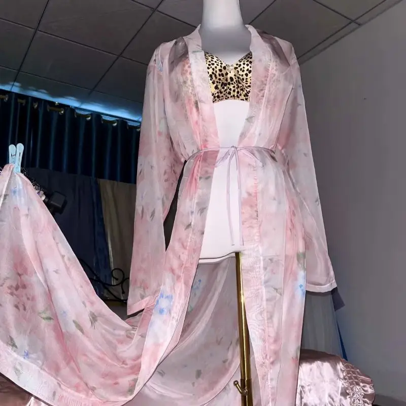 Pink Silk Printed See Through  - đánh giá và giá Robe Silk Women