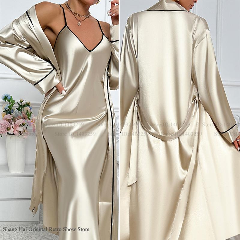 Sexy Long Twinset Robe Set Che - đánh giá và giá Robe Silk Women