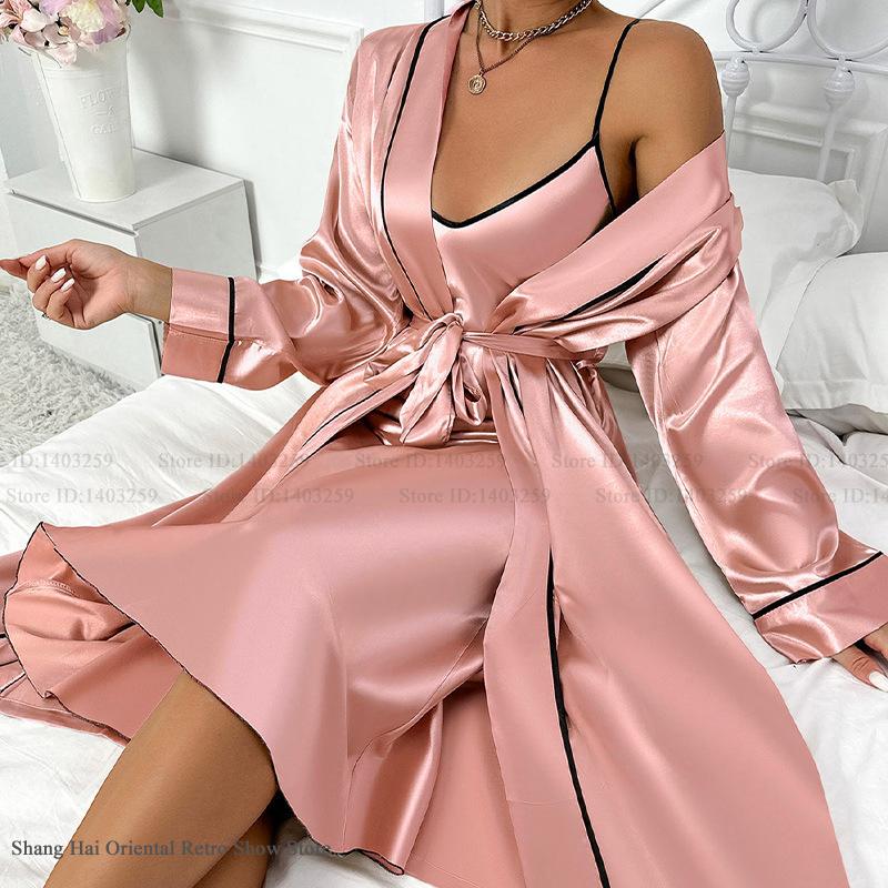 Sexy Long Twinset Robe Set Che - đánh giá và giá Robe Silk Women
