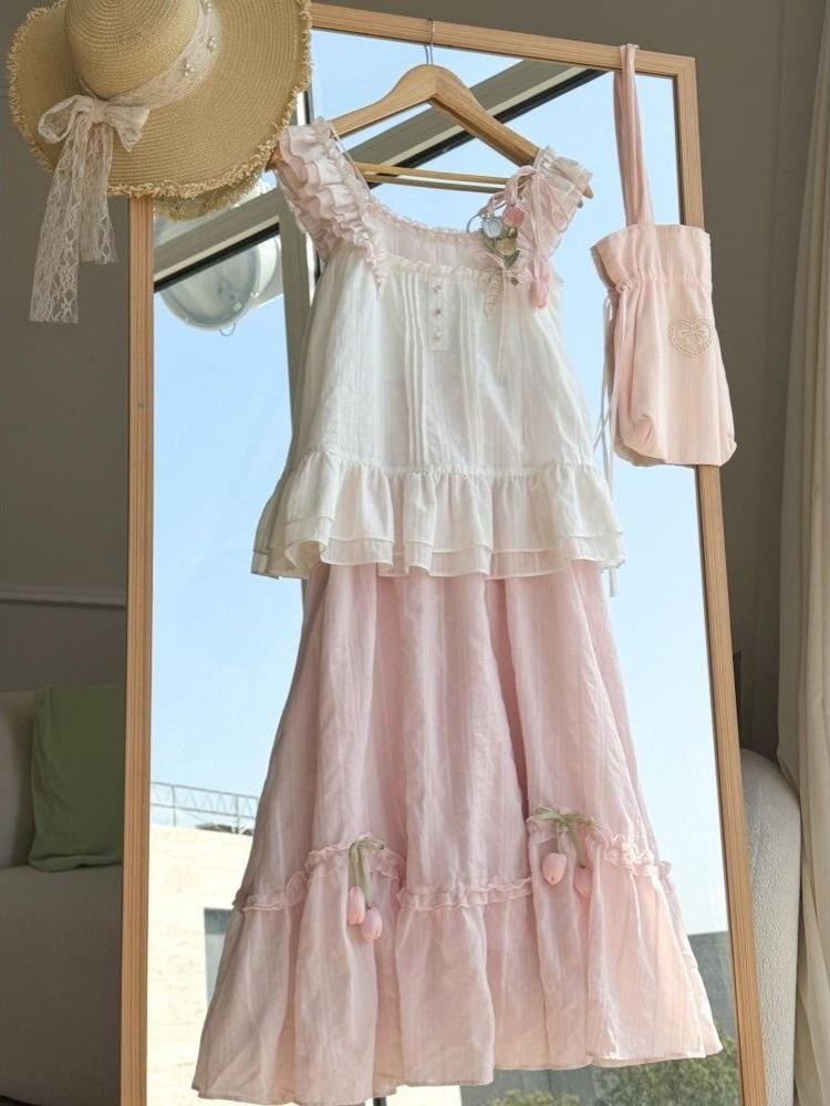 Sweet Kawaii Ruffle Trim Tulip - đánh giá và giá Cami Top Lace